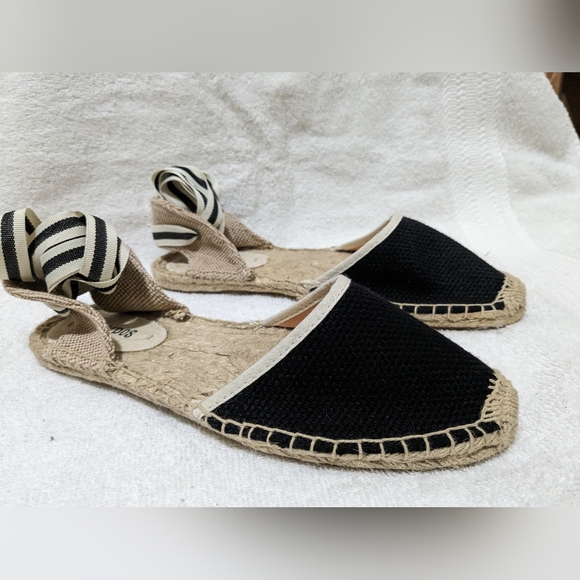 NWB Anthropologie Soludos Black and White Flat Ribbon Ankle Tie Espadrilles Sz 8 - Picture 5 of 8